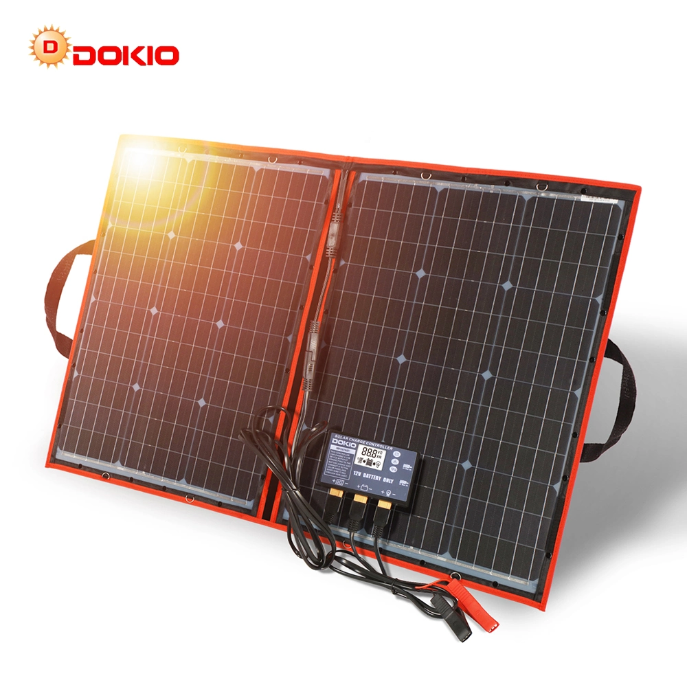 Dokio 110W (55Wx2PCS) Flexible Foldble Mono Solar Panel 100W for Travel & Boat & RV High Quality Portable Solar Panel